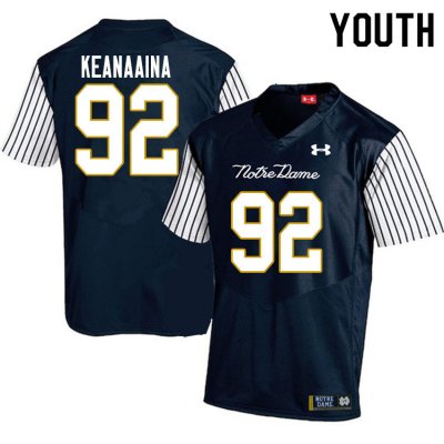 Notre Dame Fighting Irish Youth Aidan Keanaaina #92 Navy Under Armour Alternate Authentic Stitched College NCAA Football Jersey YFM4599AG